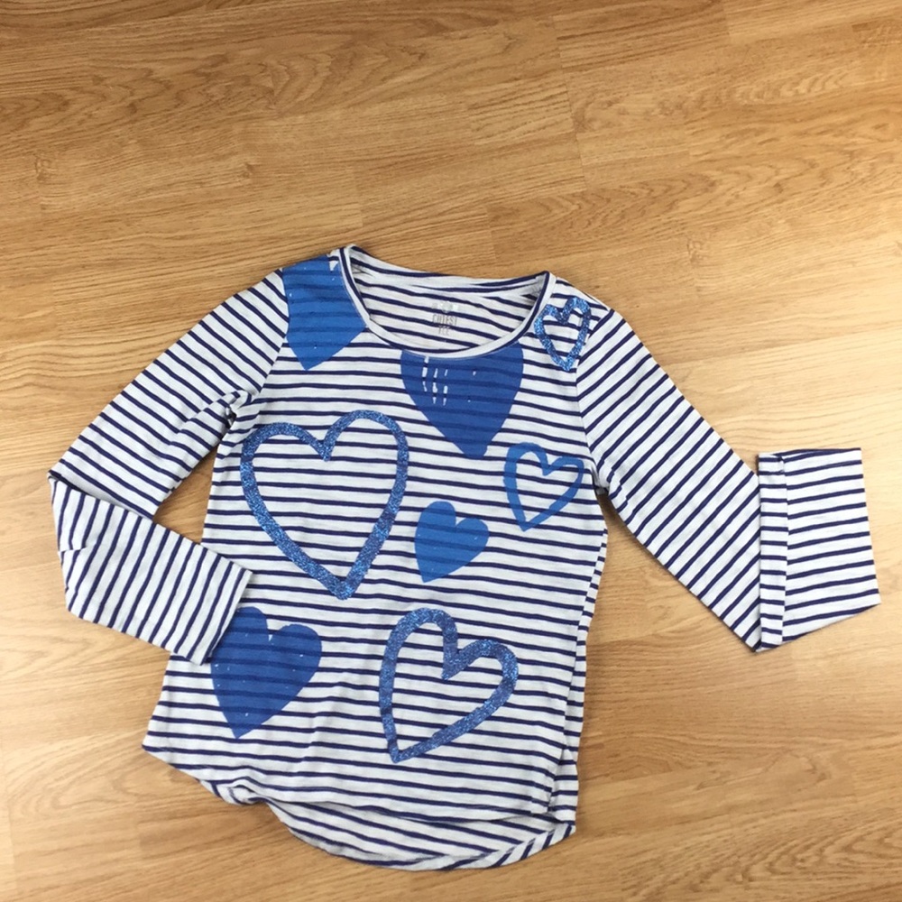 SO Girls Cutest Tee Blue & White Stripes & Hearts